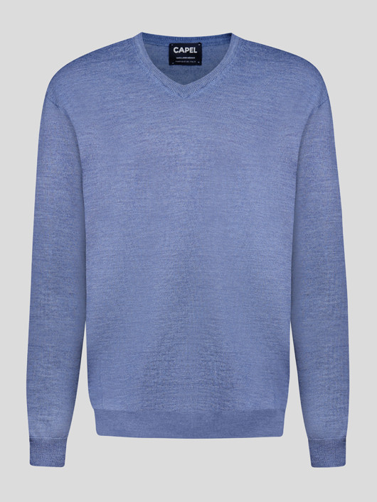 Pull Merinos Como Col V Bleu Capel Grande Taille homme grande taille - Capelstore