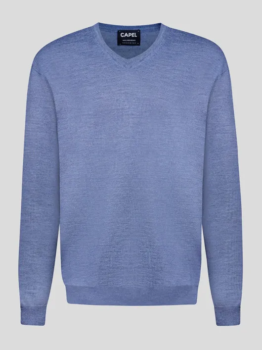 Pull Merinos Como Col V Bleu Capel Grande Taille  homme grande taille - Capelstore