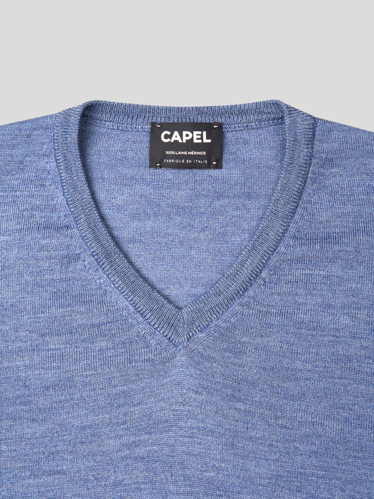 Pull Merinos Como Col V Bleu Capel Grande Taille homme grande taille - Capelstore