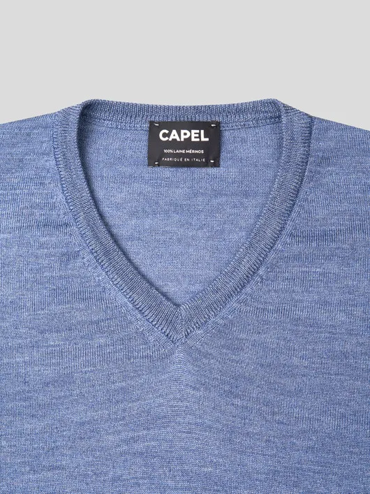 Pull Merinos Como Col V Bleu Capel Grande Taille  homme grande taille - Capelstore