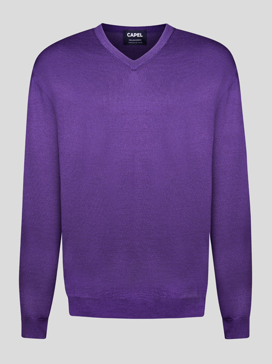 Pull Merinos Como Col V Violet Capel Grande Taille homme grande taille - Capelstore