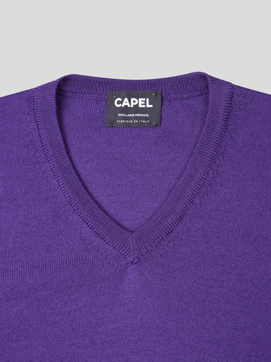 Pull Merinos Como Col V Violet Capel Grande Taille homme grande taille - Capelstore