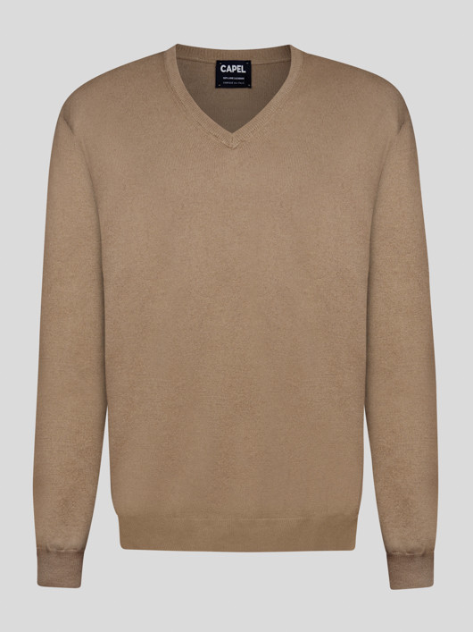 Pull Cachemire Enzo V Beige Capel Grande Taille  homme grande taille - Capelstore