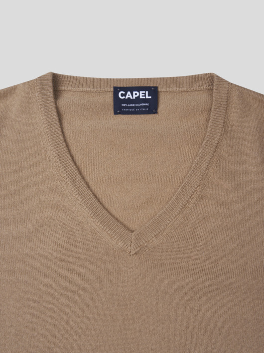 Pull Cachemire Enzo V Beige Capel Grande Taille homme grande taille - Capelstore